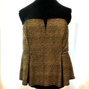 City Chic Deep V Strapless Corset Top, Gold, Black